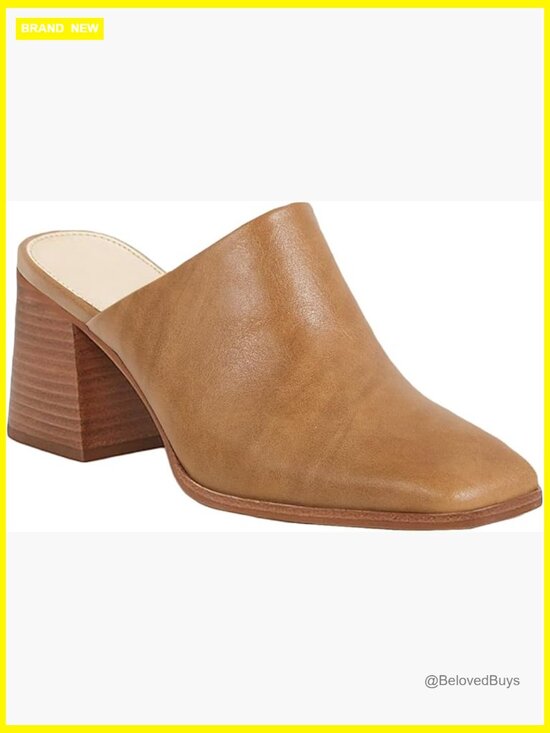 Shoes - Chunky Stacked Heel Mules Closed Square Toe Slip on Clogs Casual Backless